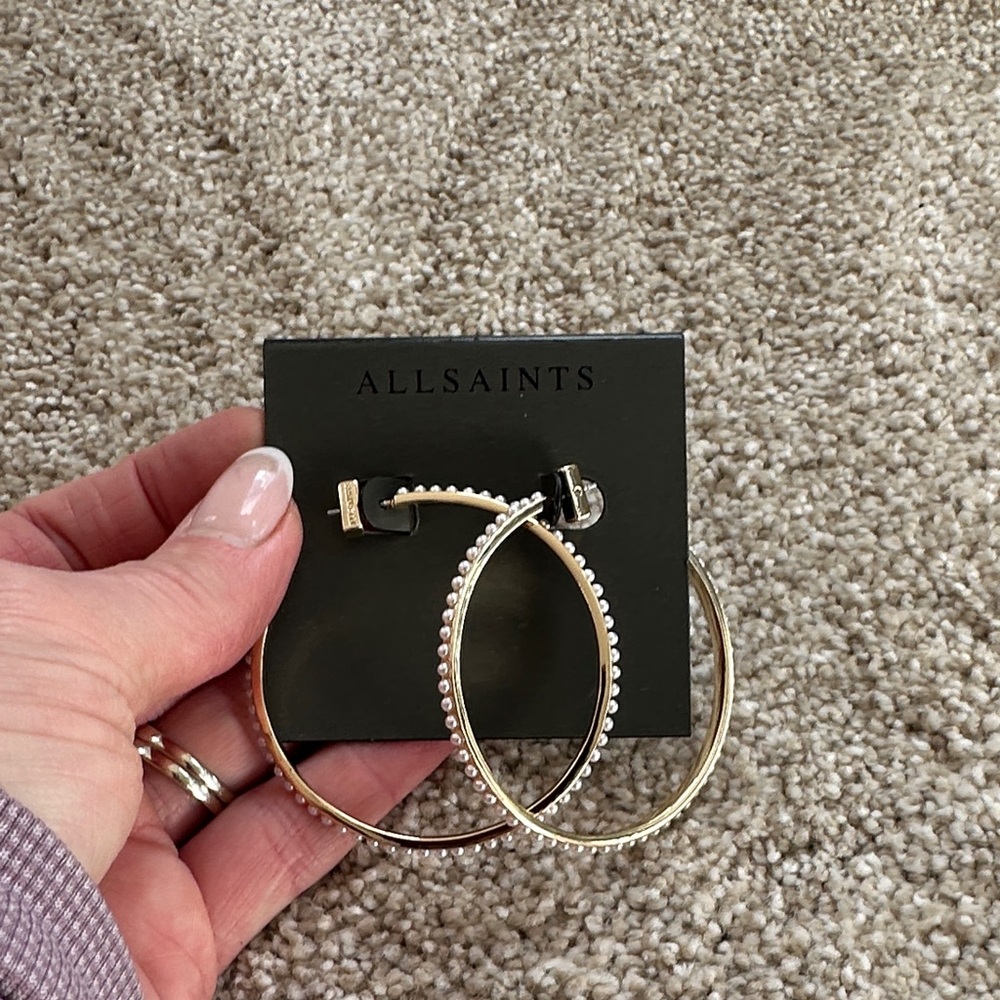 All Saints Gold-Pearl Hoop Earrings